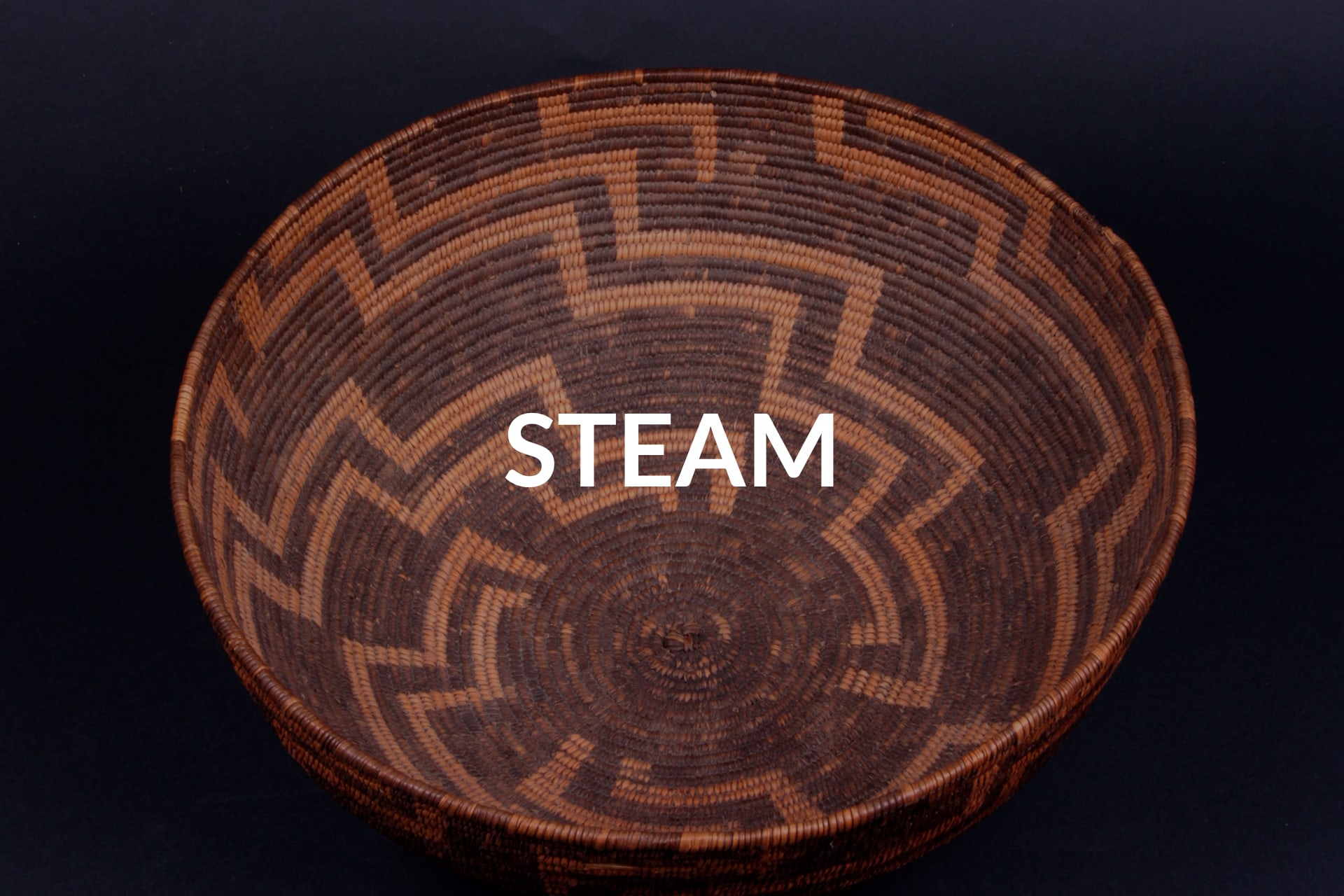 Handwoven basket with "STEAM" showing the topic of the course.