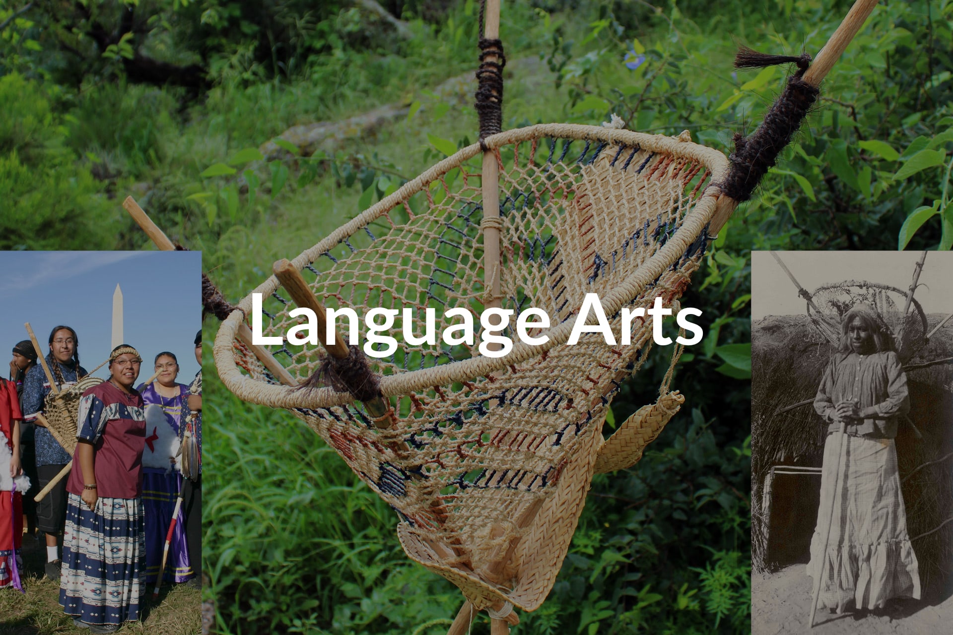 Woven basket used by the O'odham tribe with the category "Language Arts"