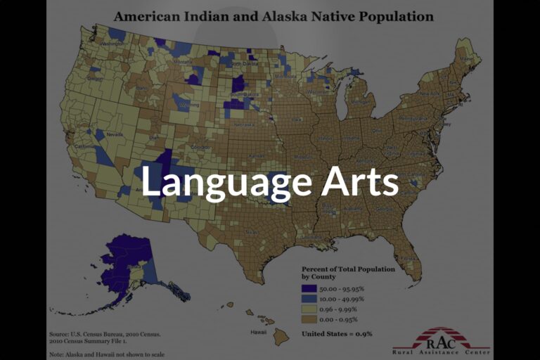Featured image showing a map of the American Indian and Alaska Native Population with the words Language Arts on top
