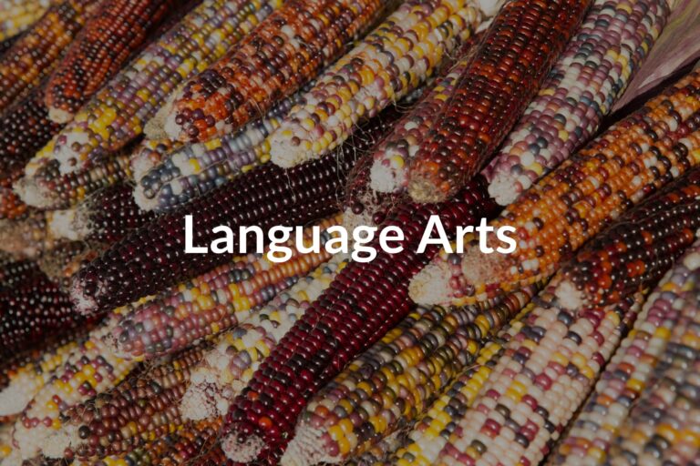 Colorful harvest corn representative of Thanksgiving with the title Language Arts overlayed on top.