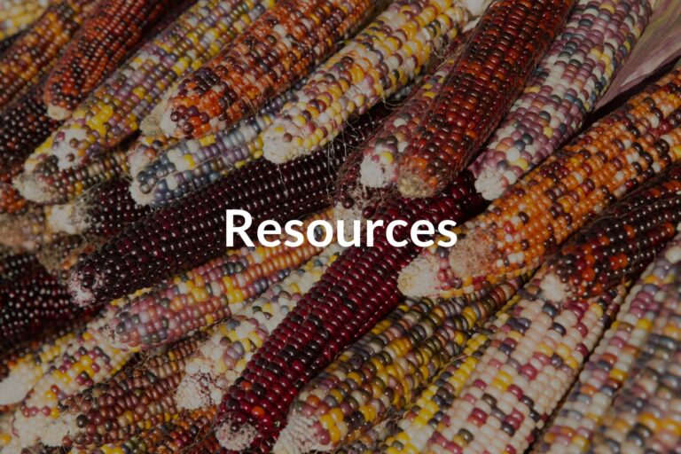 Colorful harvest corn representative of Thanksgiving with the title Resources overlayed on top.